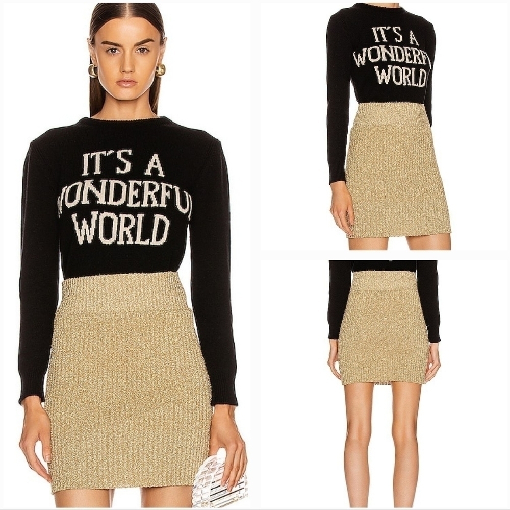 ALBERTA FERRETTI Ribbed gold-tone lurex mini skirt
